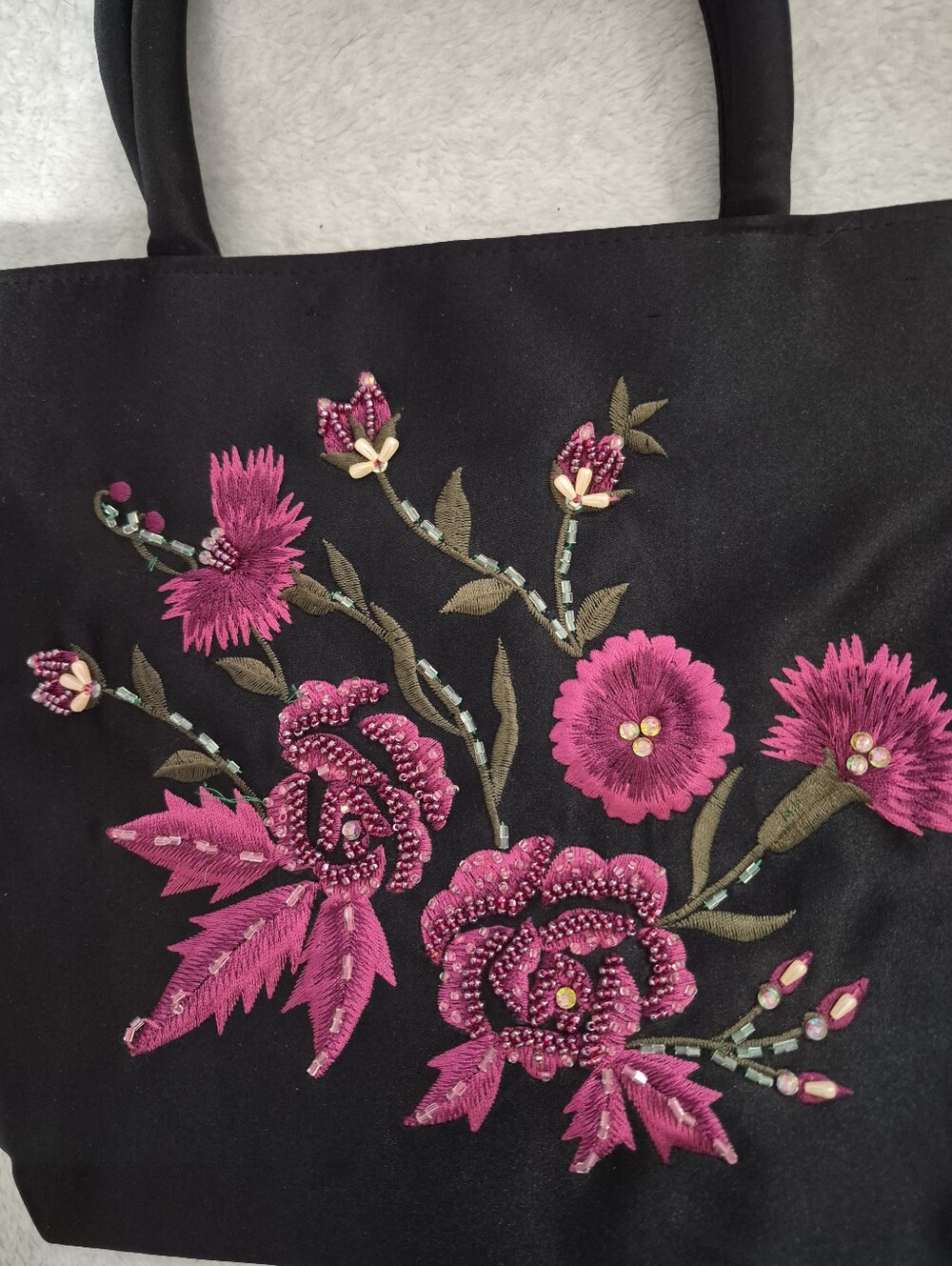 NWOT Vintage Ross-Simons Beaded Embroidered Floral Handbag Satin Evening Bag